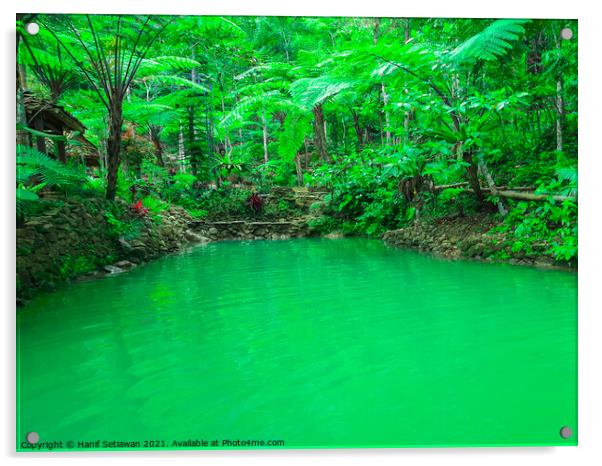 A natural green turquoise pond in a rainforest Acrylic by Hanif Setiawan