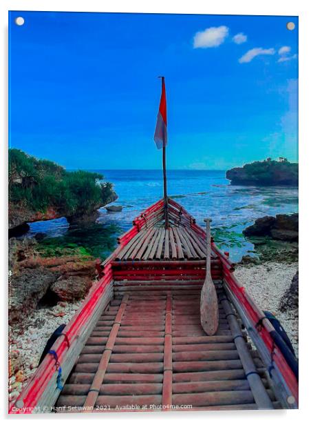 A bamboo longtail boat as view point Acrylic by Hanif Setiawan