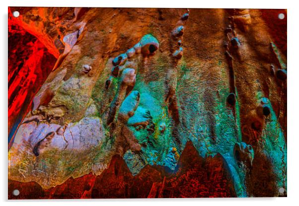 Abstract shapes on a flowing stone wall in a cave Acrylic by Hanif Setiawan