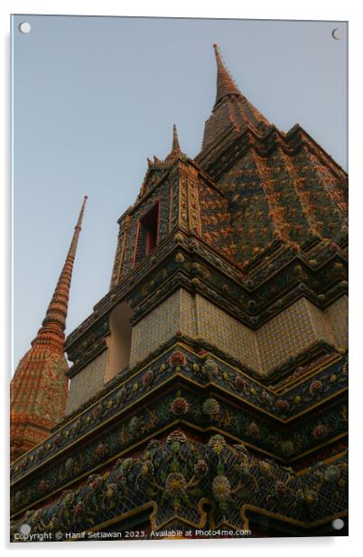 Unique view of a Buddha pagoda against clear sky. Acrylic by Hanif Setiawan