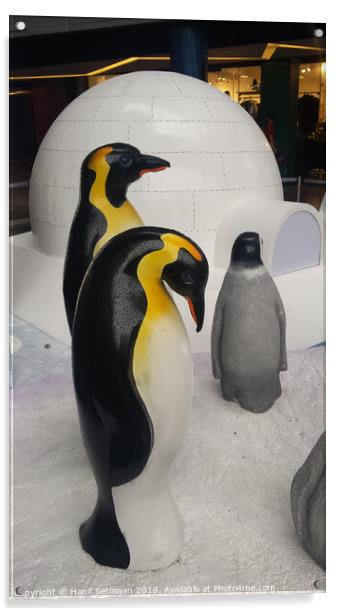 group of Penguin sculptures in front of an igloo 3 Acrylic by Hanif Setiawan
