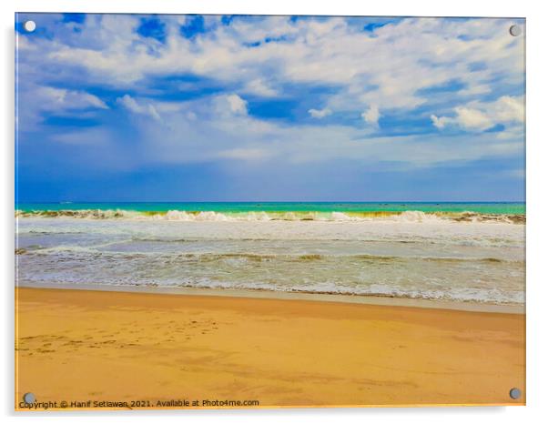Sand beach wavy sea and cloud sky 1b Acrylic by Hanif Setiawan