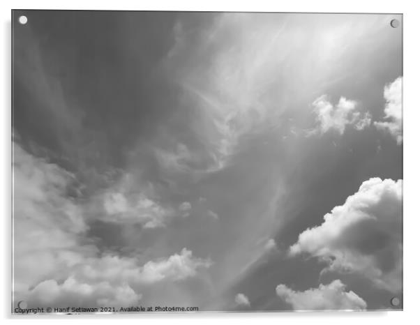 Fluffy cloud shape cloudscape in black and white. Acrylic by Hanif Setiawan