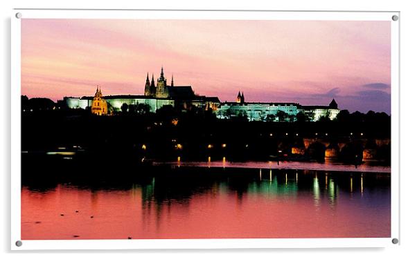 Pink sky, Prague Castle  Acrylic by Ranald Dods
