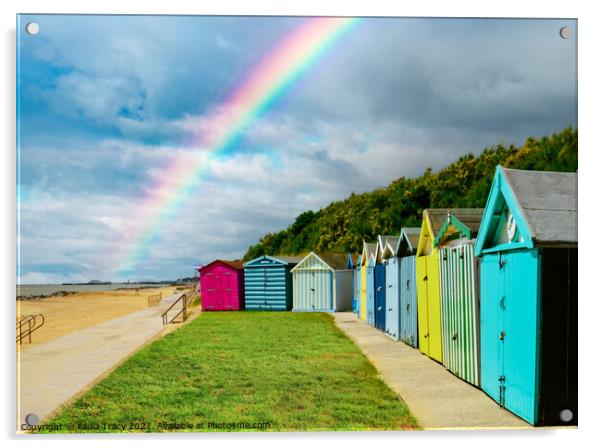 Beach huts and rainbow at Holland-on-Sea Acrylic by Paula Tracy