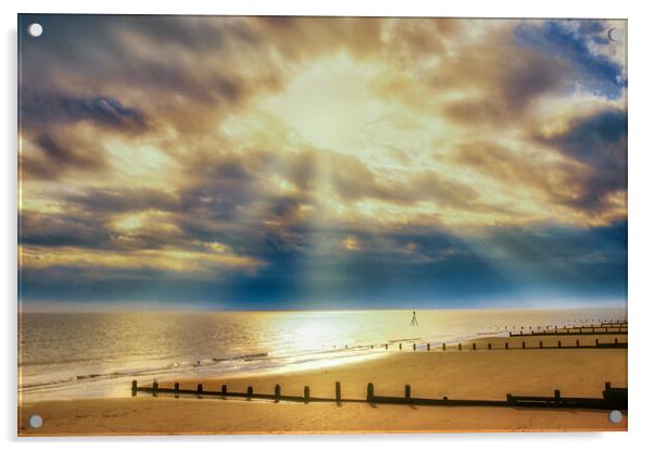 Stunning sun rays lighting up Frinton beach Acrylic by Paula Tracy