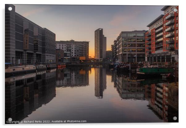 Sunrise at the Leeds Dock Acrylic by Richard Perks