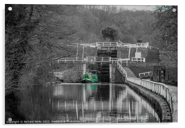 Narrowboat leaving bottom lock - Leeds Acrylic by Richard Perks
