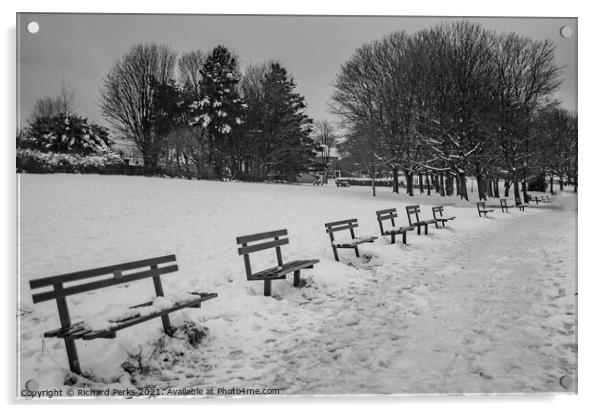 Seats in the snow Acrylic by Richard Perks