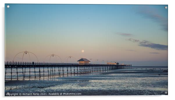 Moon over Southport Pier Acrylic by Richard Perks