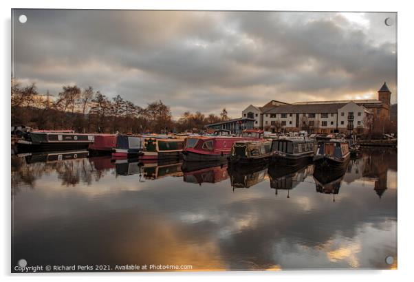 Narrowboat reflections at Leeds Acrylic by Richard Perks