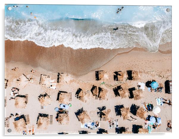 Beach Umbrellas, Aerial Beach In Summer Print, Aerial Photography Acrylic by Radu Bercan