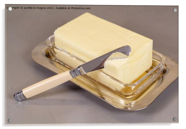 Pack of butter in a butter dish Acrylic by aurélie le moigne