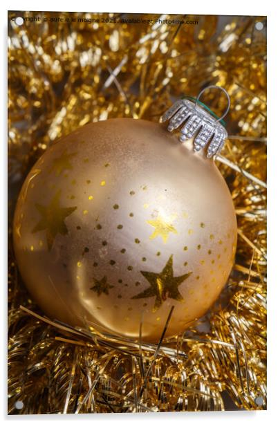 Golden Christmas ball and tinsel Acrylic by aurélie le moigne