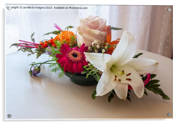 Flowers arrangement in a plastic bowl Acrylic by aurélie le moigne