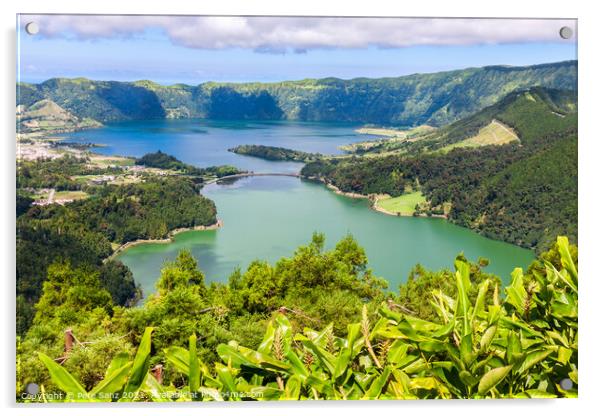 Lake of Sete Cidades from Vista do Rei viewpoint in Sao Miguel,  Acrylic by Pere Sanz