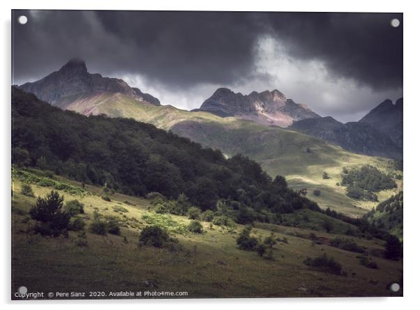 Pyrenees mountains, dramatic moody landscape  Acrylic by Pere Sanz