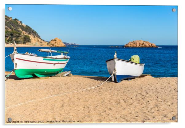 Fishermen's boat on a beach, Tossa de Mar, Costa Brava, Catalonia Acrylic by Pere Sanz