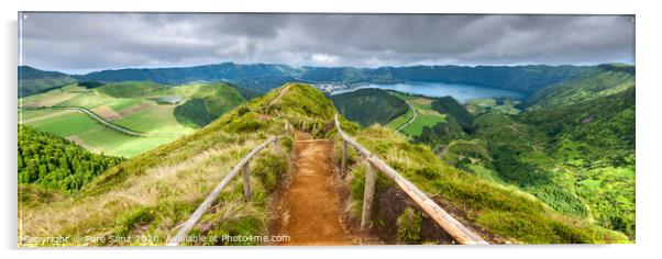 Walking path leading to a view on the lakes of Sete Cidades and Santiago in Sao Miguel, Azores Acrylic by Pere Sanz