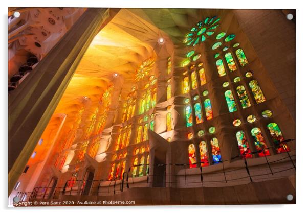 The interior of Sagrada Familia, the cathedral designed by Gaudi in Barcelona, Catalonia Acrylic by Pere Sanz