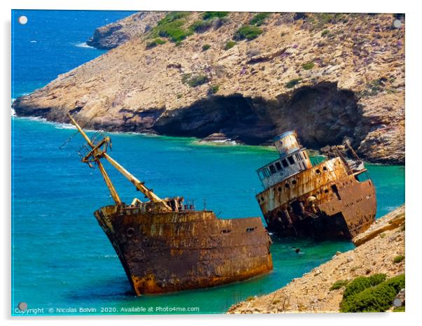 Olympia Shipwreck near Kalotaritissa beach Acrylic by Nicolas Boivin