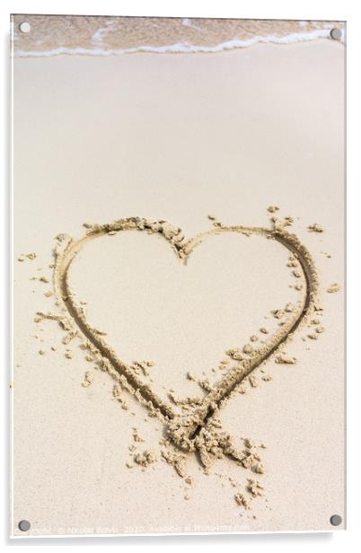 Heart drawn on caribbean white sand Acrylic by Nicolas Boivin