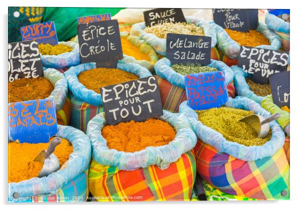 Various spices on a food market Acrylic by Nicolas Boivin