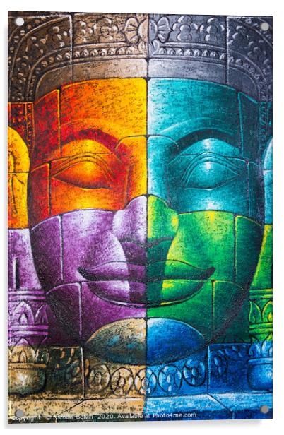 Colored cambodian buddha face Acrylic by Nicolas Boivin