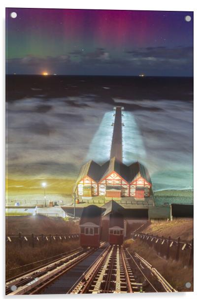Northern lights over Saltburn by the Sea Acrylic by Kevin Winter