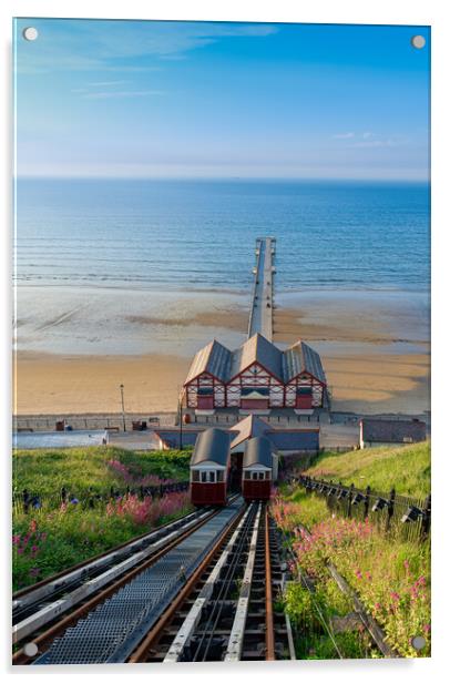 Saltburn cliff lift and pier Acrylic by Kevin Winter