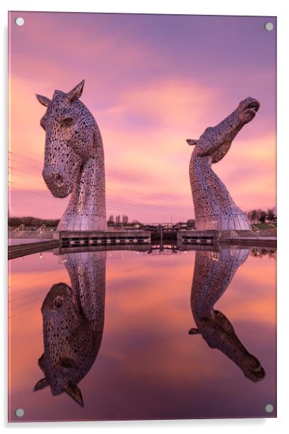 Fiery sunrise at the Kelpies Acrylic by Kevin Winter