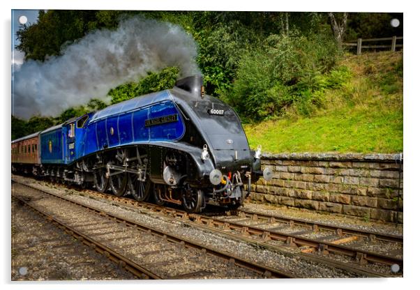 Sir Nigel Gresley steam train steaming in to Goath Acrylic by Kevin Winter