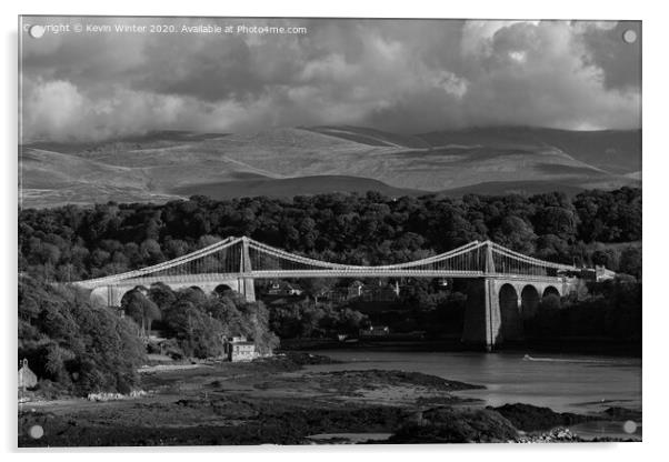 Menai Bridge Black and White Acrylic by Kevin Winter