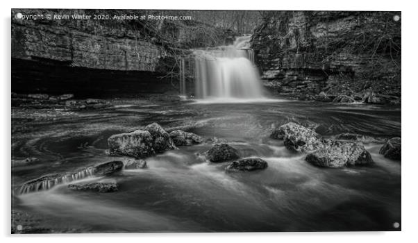 West Burton Falls in Black and White Acrylic by Kevin Winter