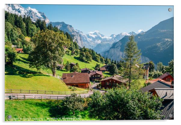Swiss Wengen village and alps mountain Acrylic by Sanga Park