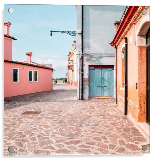 Burano island colorful street Acrylic by Sanga Park