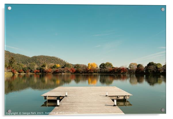 Kyoto Osawa Pond autumn scenery Acrylic by Sanga Park