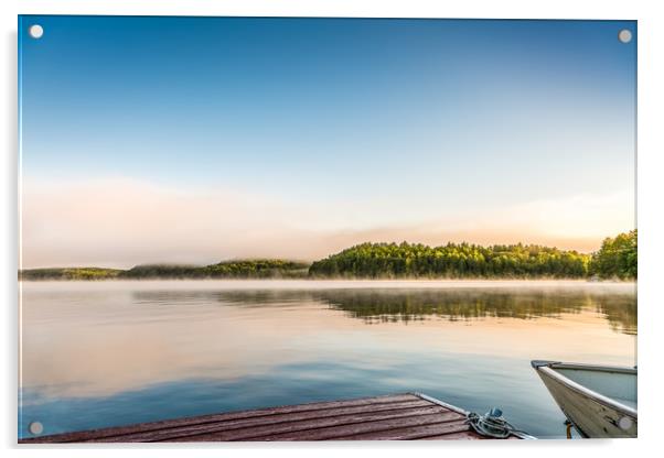  Summer Awakening - Morning Mist Dockside  Acrylic by Blok Photo 