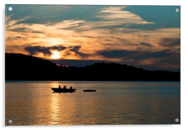 Silhouette Fishing at Sunset Acrylic by Blok Photo 