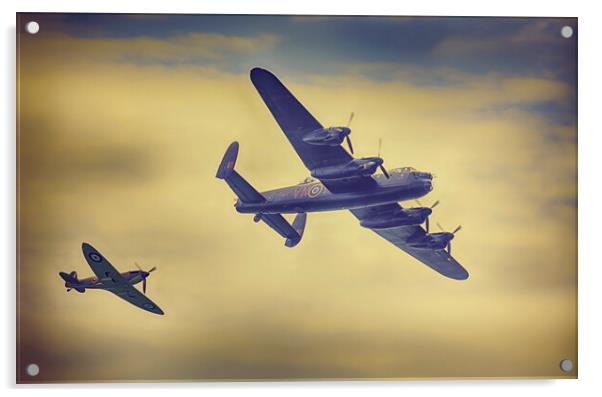 Lancaster Bomber and Spitfire  Acrylic by Alistair Duncombe