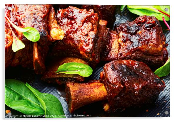 Roasted beef brisket on the ribs Acrylic by Mykola Lunov Mykola