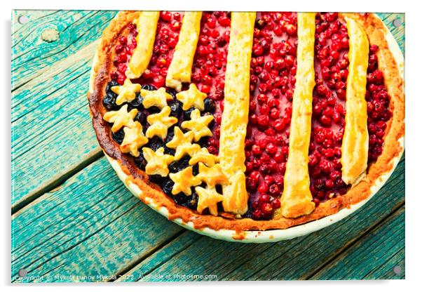 American berry pie,wooden table Acrylic by Mykola Lunov Mykola