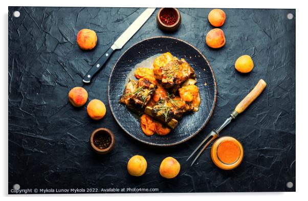 Beef ribs in apricots,top view Acrylic by Mykola Lunov Mykola