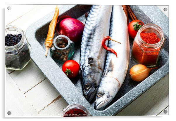 Fresh, raw mackerel fish Acrylic by Mykola Lunov Mykola