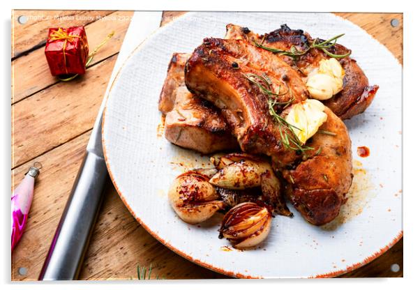 Fried Christmas loin, pork rack Acrylic by Mykola Lunov Mykola