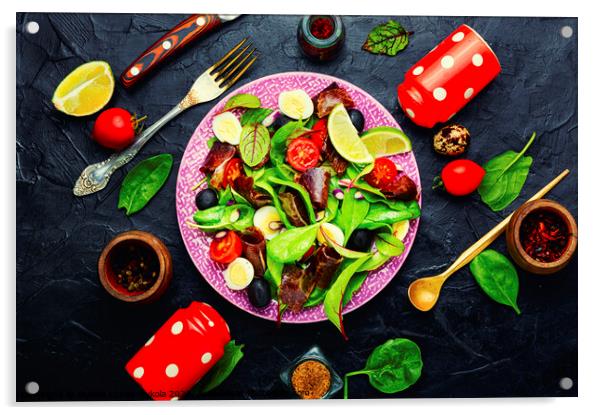 Spring salad with meat. Acrylic by Mykola Lunov Mykola