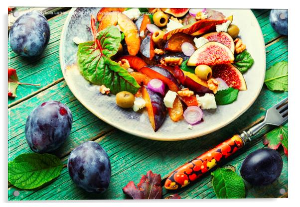 Autumn salad with fruit and herbs, dietetic food Acrylic by Mykola Lunov Mykola