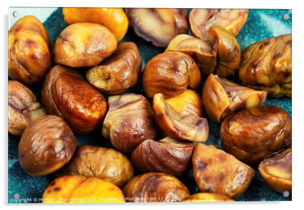 Roasted peeled chestnuts, close up Acrylic by Mykola Lunov Mykola
