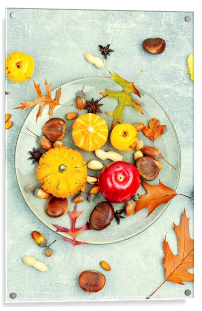 Autumn food, pumpkins and nuts. Acrylic by Mykola Lunov Mykola
