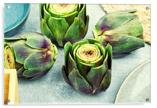 Artichoke fresh vegetables. Acrylic by Mykola Lunov Mykola